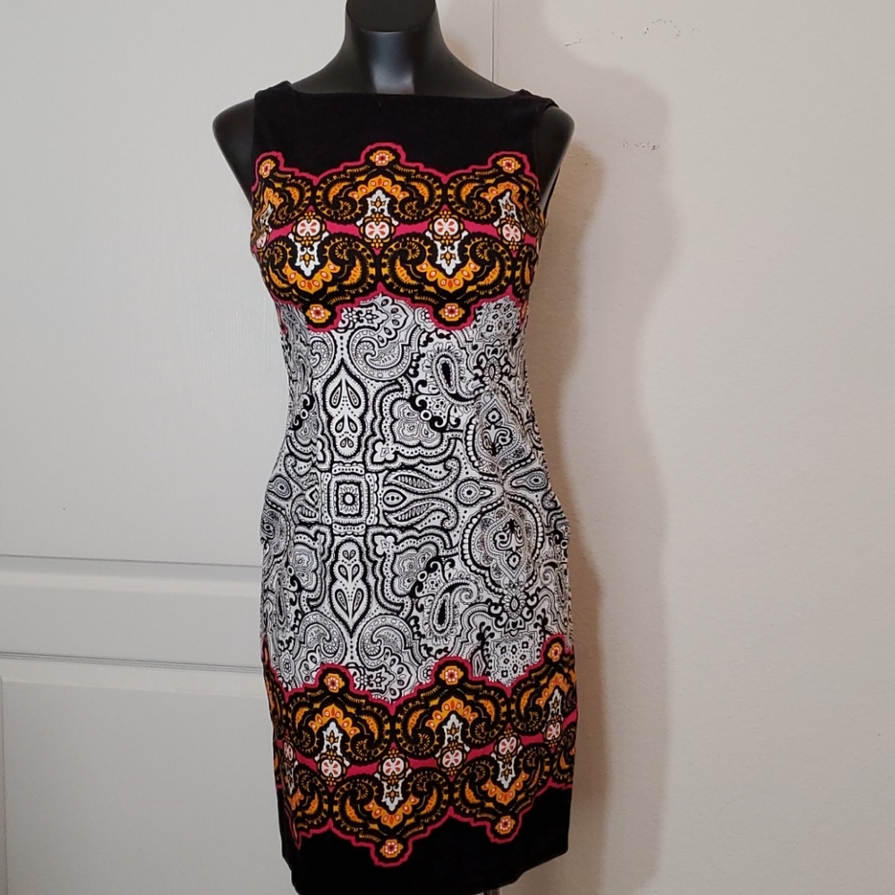 Boat Neck, Boho Print Sheath Dress!
